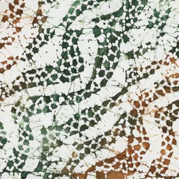 Preview: Baumwolle Batik einzigartig gefertigt Grün/Erdtöne auf Ecru